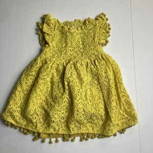 2bunnies Yellow Lace Pompom Zip Back 12-18M Lined Dress